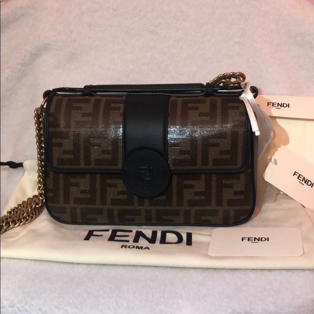 Fendi Coated Canvas & Leather Shoulder Bag